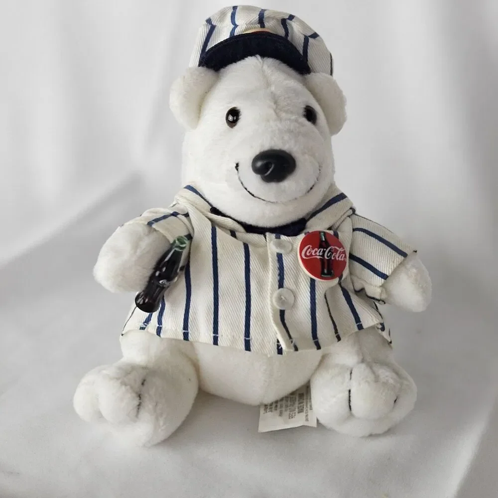 RARE Vintage 1998 Coca Cola Polar Bear in Striped Delivery Suit W/Bottle #1066
